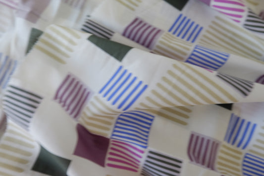 Modern Geometric Cotton Poplin Fabric – Retro Block Stripe Print (1.6 yd Cut)