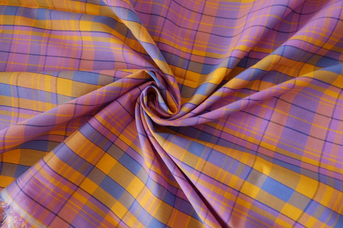 Sunshine & Lavender Plaid – Yarn-Dyed Cotton Fabric | 2.2 Yards