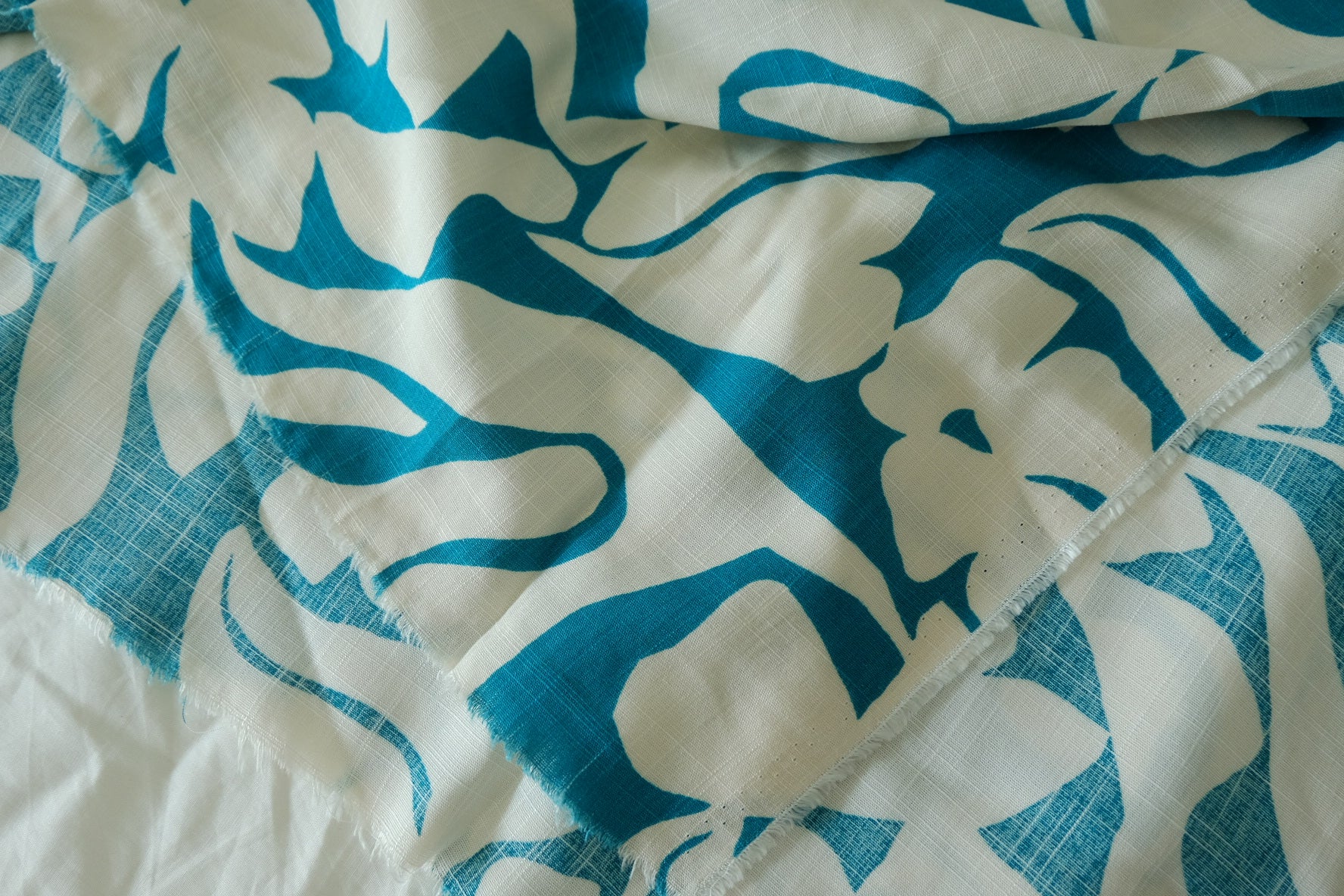 Teal Abstract Floral Linen Cotton – 3.3 yd