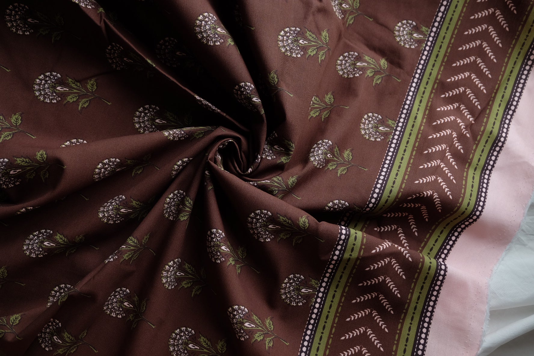 Brown Botanical Border Print Cotton – 1.6 yd