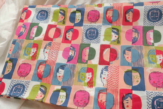 Abstract Faces Cotton Poplin Shirting, Lightweight Crisp, 2.19 Yards