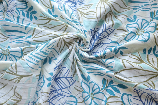 Blue Botanical Textured Cotton Jacquard – 2.2 yd