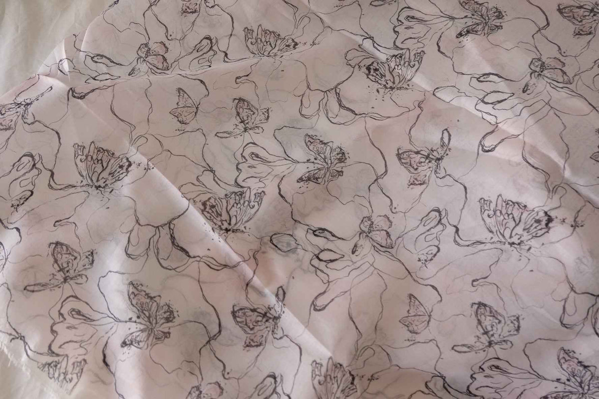Black Sketch Floral Tencel Blend Fabric – 3.3 yd