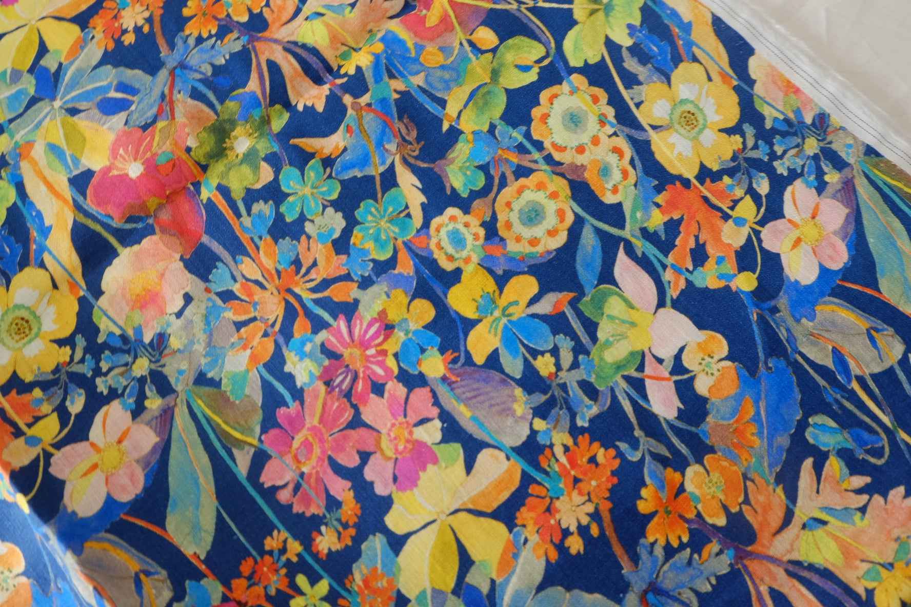 Blue Painterly Floral Pure Linen — 2.19 yd