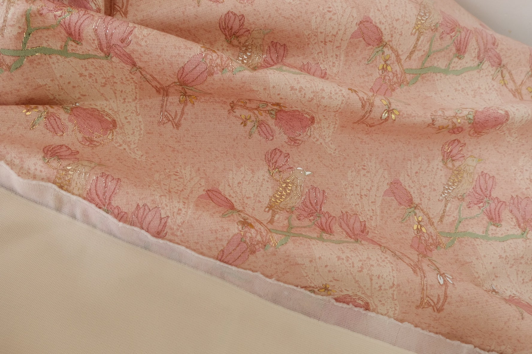 Vintage Bird & Floral Jacquard Fabric with Backing – 2.2 yd