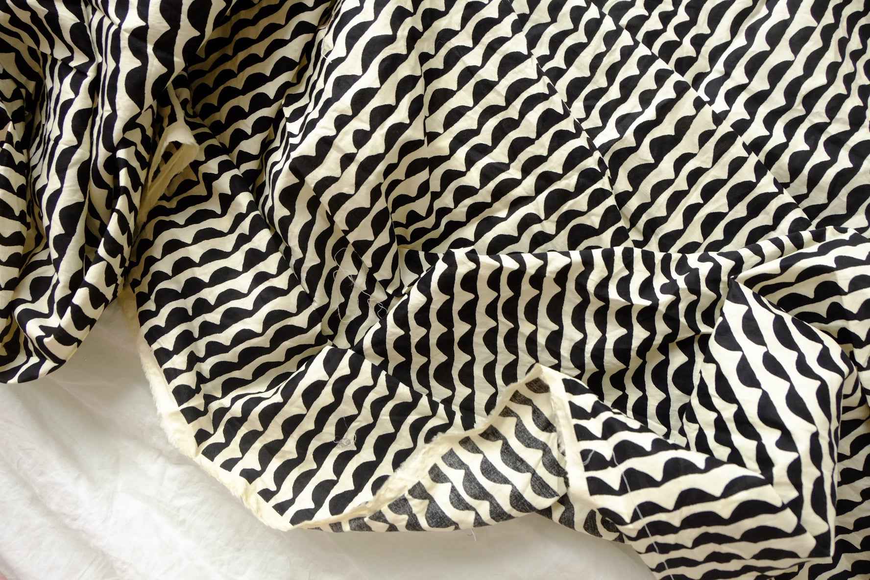 Black Wave Print Textured Cotton Poplin — 2.19 yd Piece