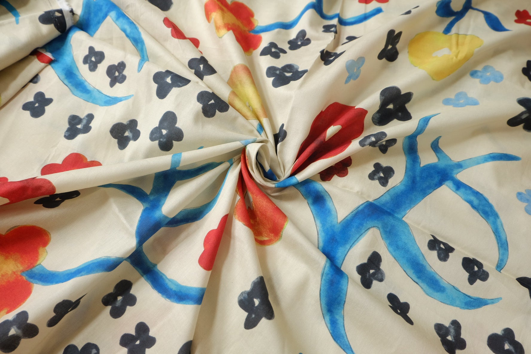 Painterly Floral Cotton Fabric - 1.86 yd