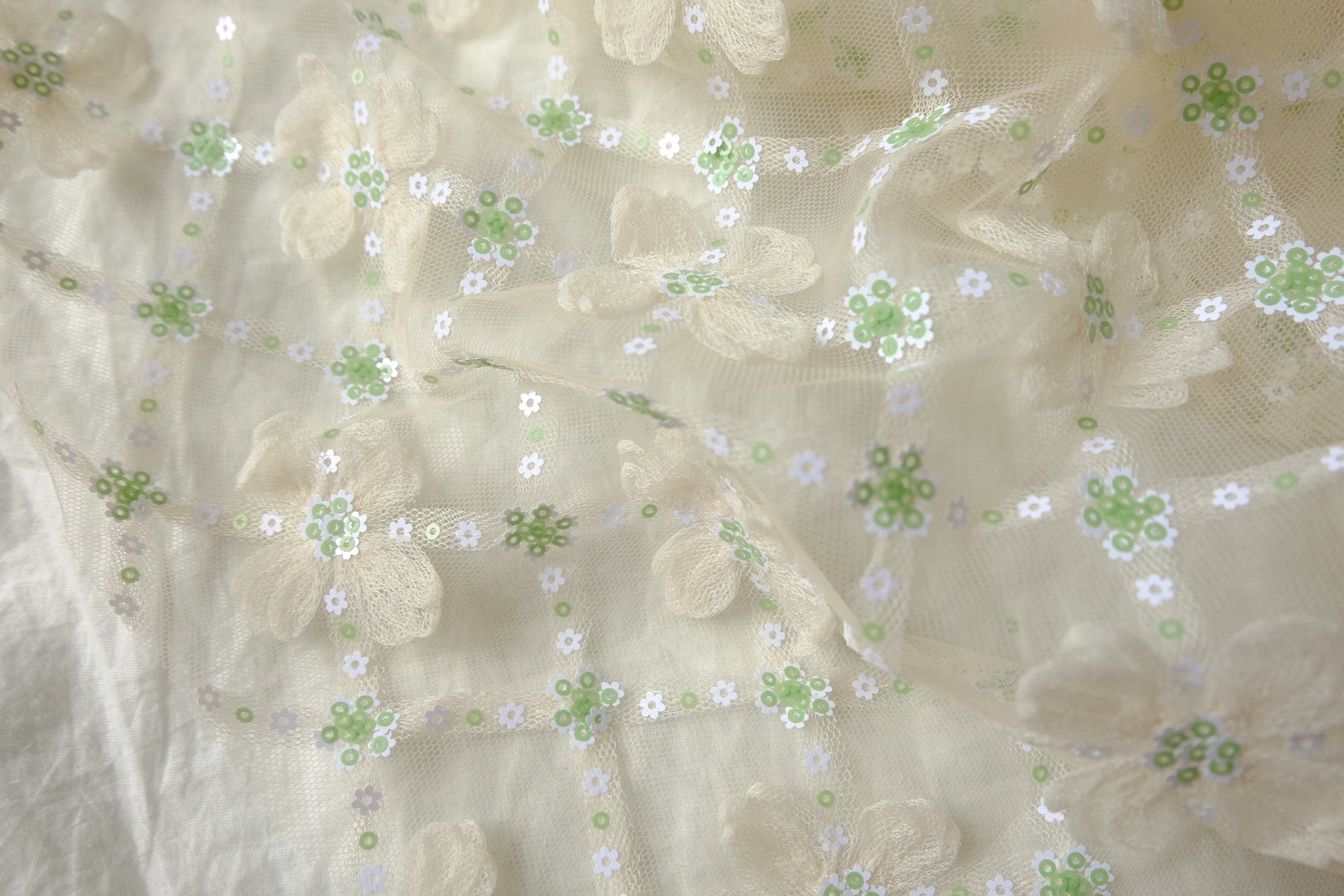3D Floral Sequin Embroidered Tulle — 1.64 yd