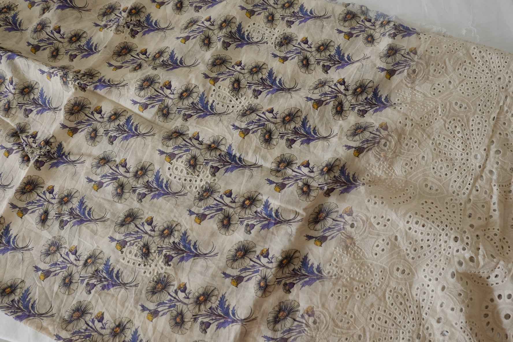 Embroidered Border Cotton Fabric – 2.2 yd