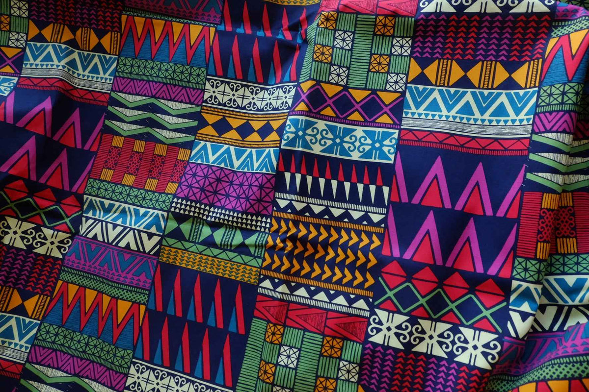 Vibrant Tribal Geometric Cotton Poplin Fabric – 2.19 yd