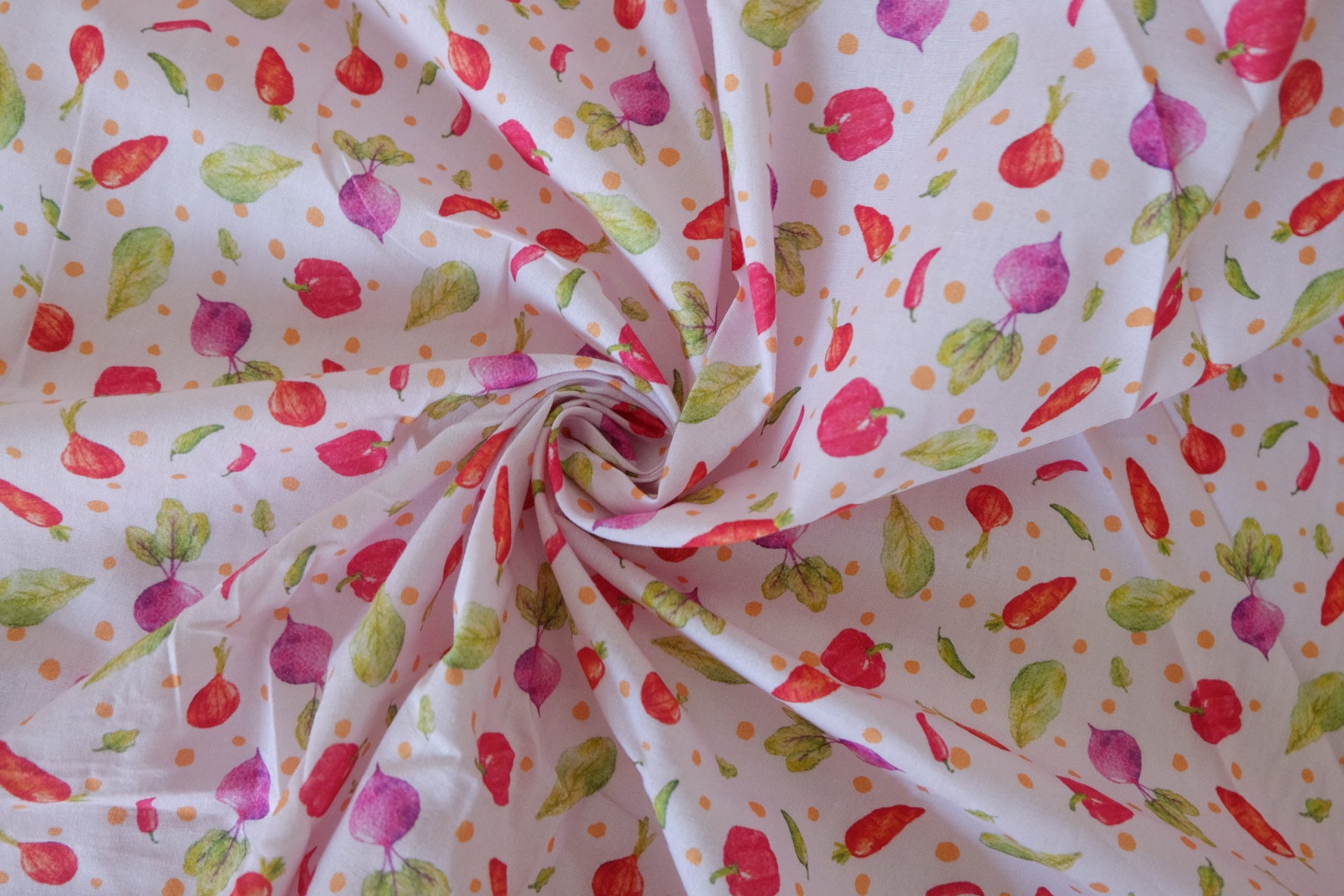 Pink Vegetable Print Cotton Fabric – 3.6 yd