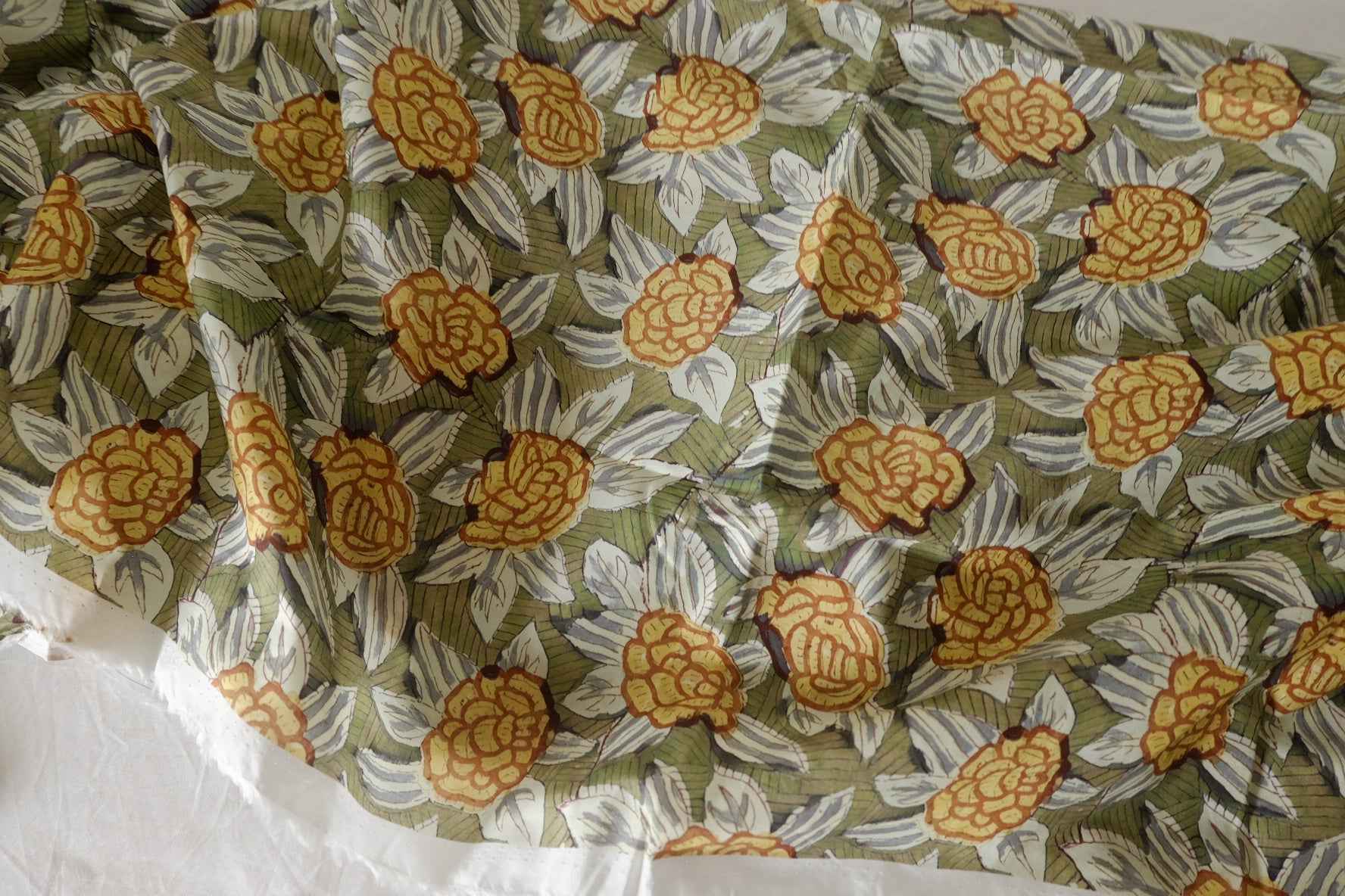 Olive & Mustard Floral Cotton Lawn Fabric – 3.3 yd