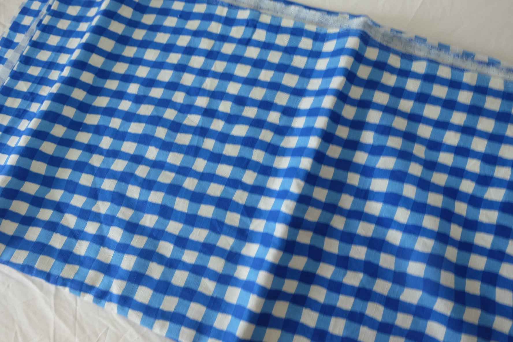 Blue Gingham 90% Linen-Cotton Fabric – 2.2 yd