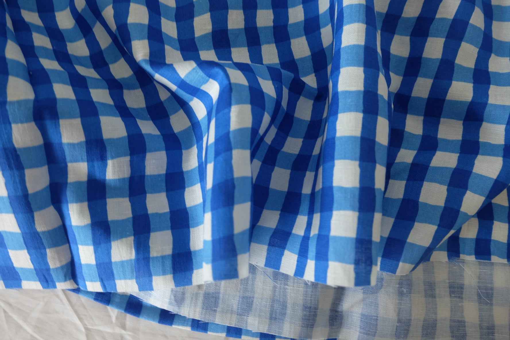 Blue Gingham 90% Linen-Cotton Fabric – 2.2 yd