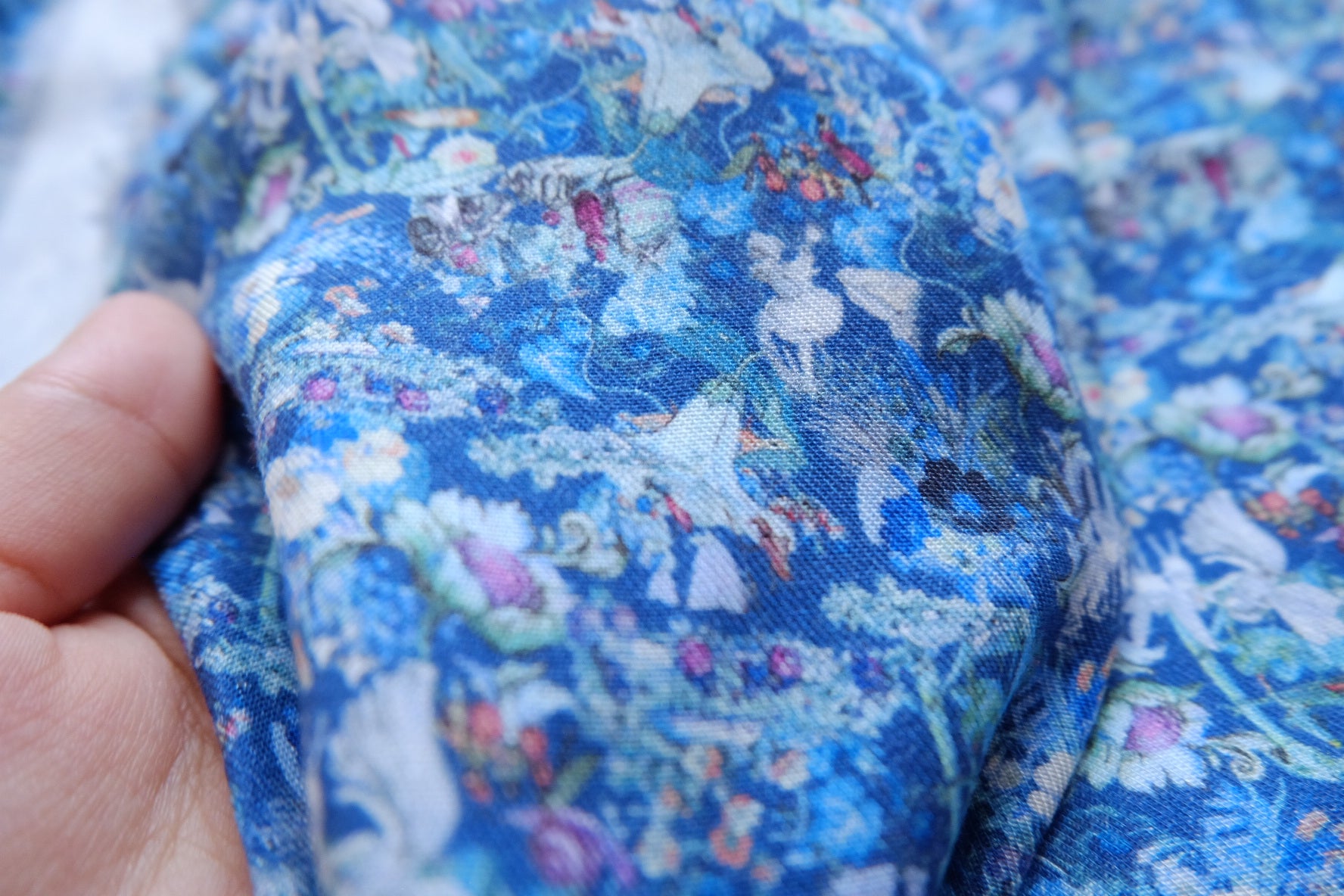 Blue Enchanted Garden Lyocell-Linen Fabric - 1.64 yd