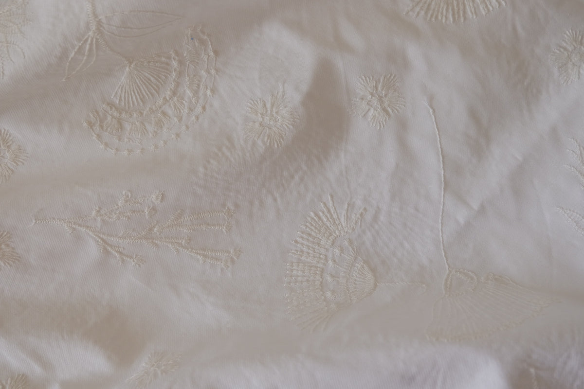 Dandelion Wishes – Ivory Embroidered Cotton Twill Fabric | 2.2 Yards