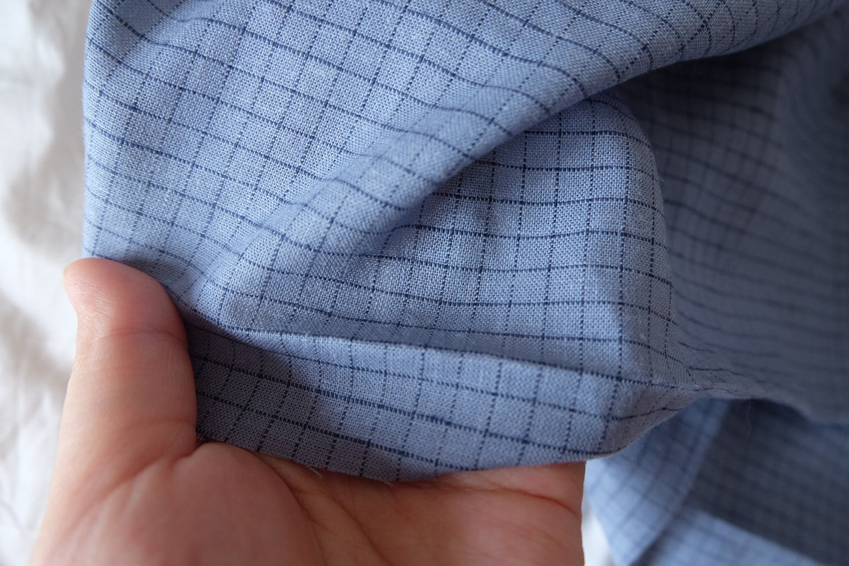 Powder Blue Windowpane – Yarn-Dyed Linen Cotton Fabric – 2.84 yd