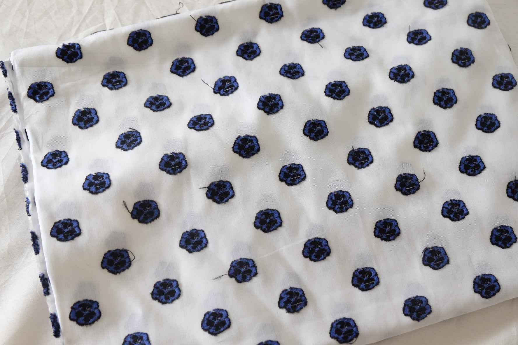 Blue Embroidered Floral Cotton Fabric – 1.6 Yards