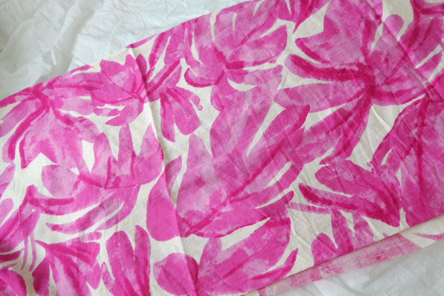 Heavy Tencel Linen Blend with Pink Leaf Print 2 Yards