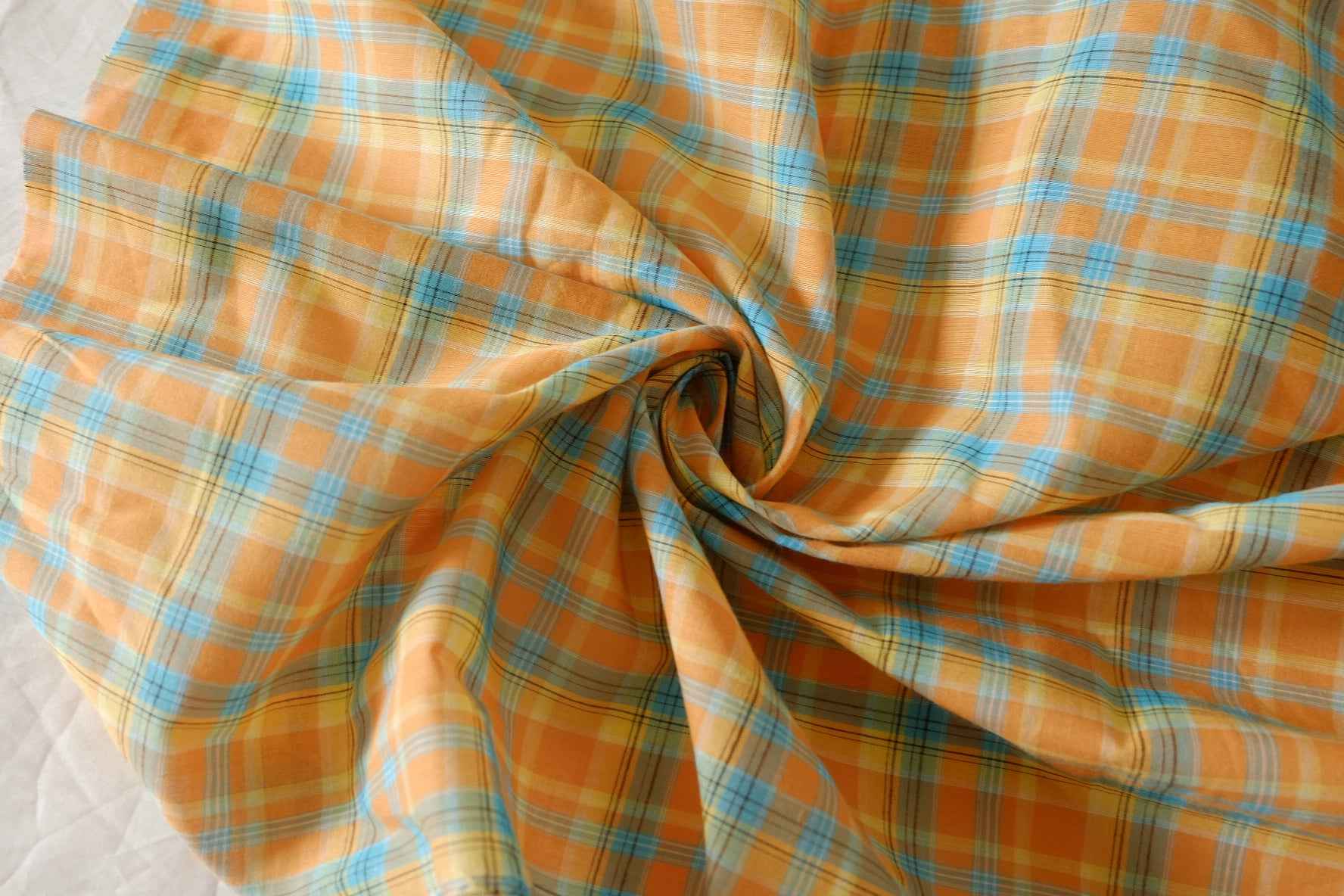 Orange & Blue Yarn-Dyed Plaid Cotton Fabric – 2.2 yd