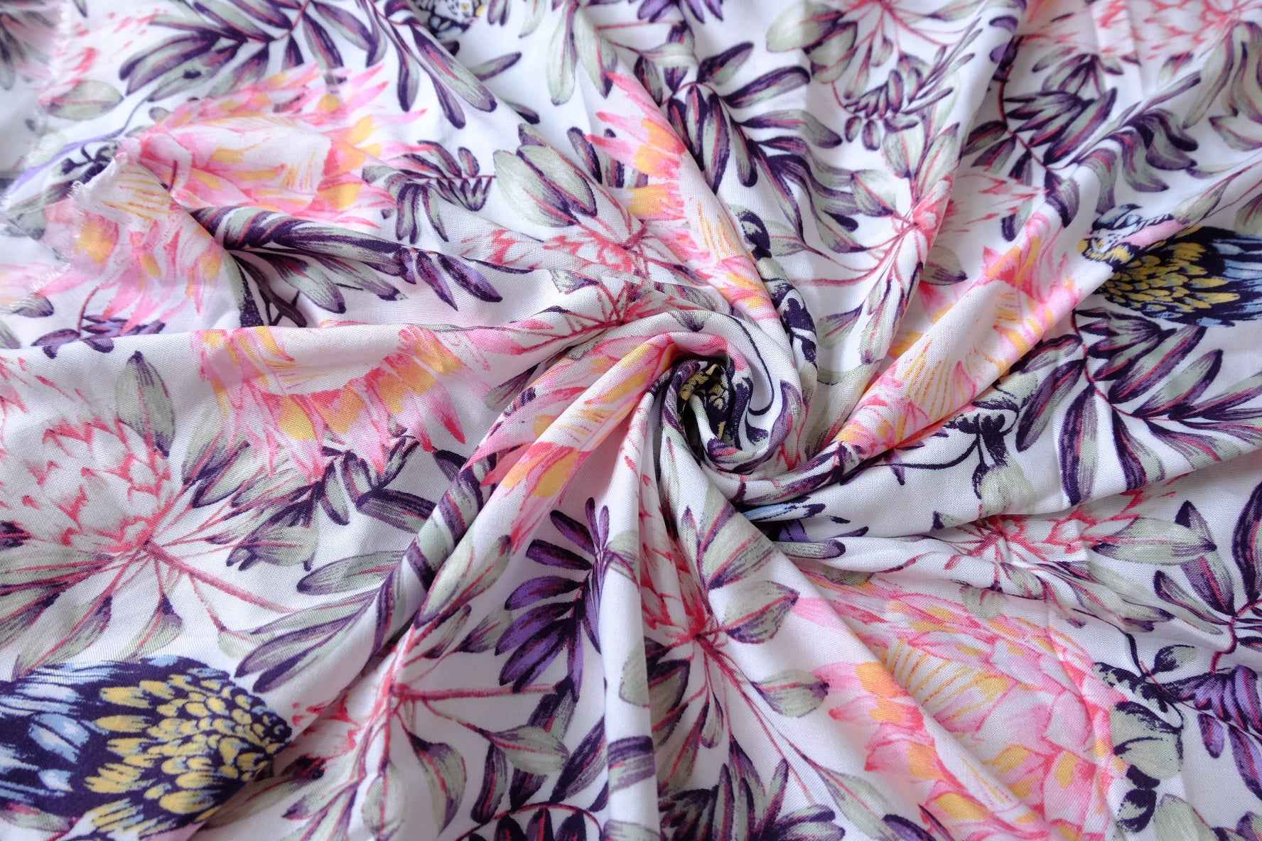 Tropical Bird Rayon Lawn Fabric - 2.19 Yards