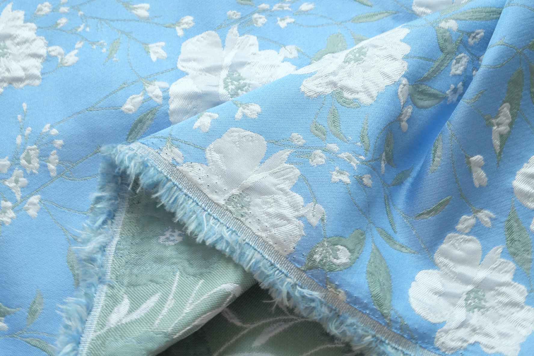 Sky Blue Floral Brocade Fabric, Structured Occasion Weight, 2.19 Yards