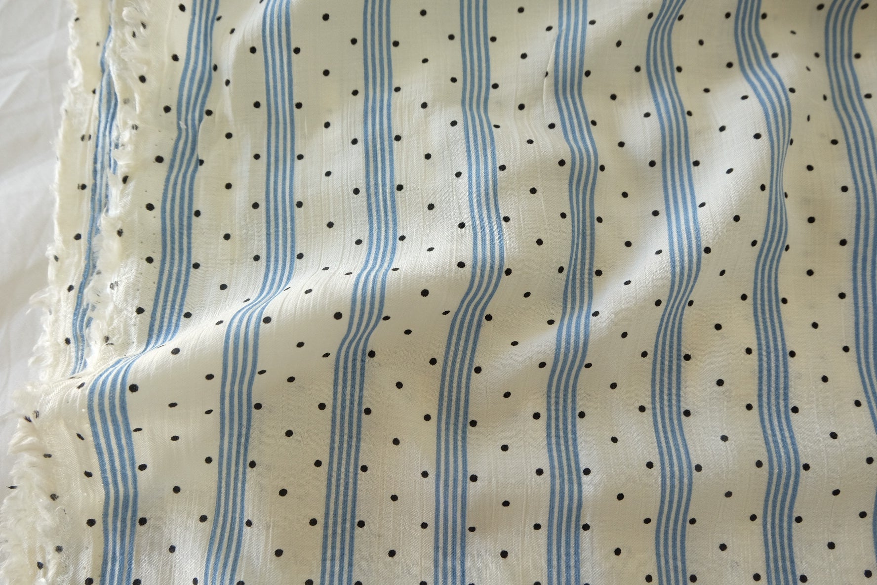 Blue Stripe Dot Tencel Cotton Fabric – 2.2 yd