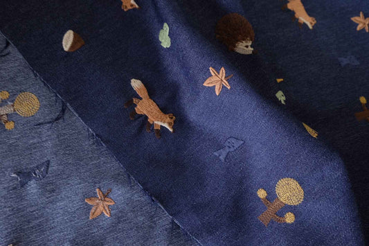 Woodland Embroidered Faux Denim – 1.1 yd