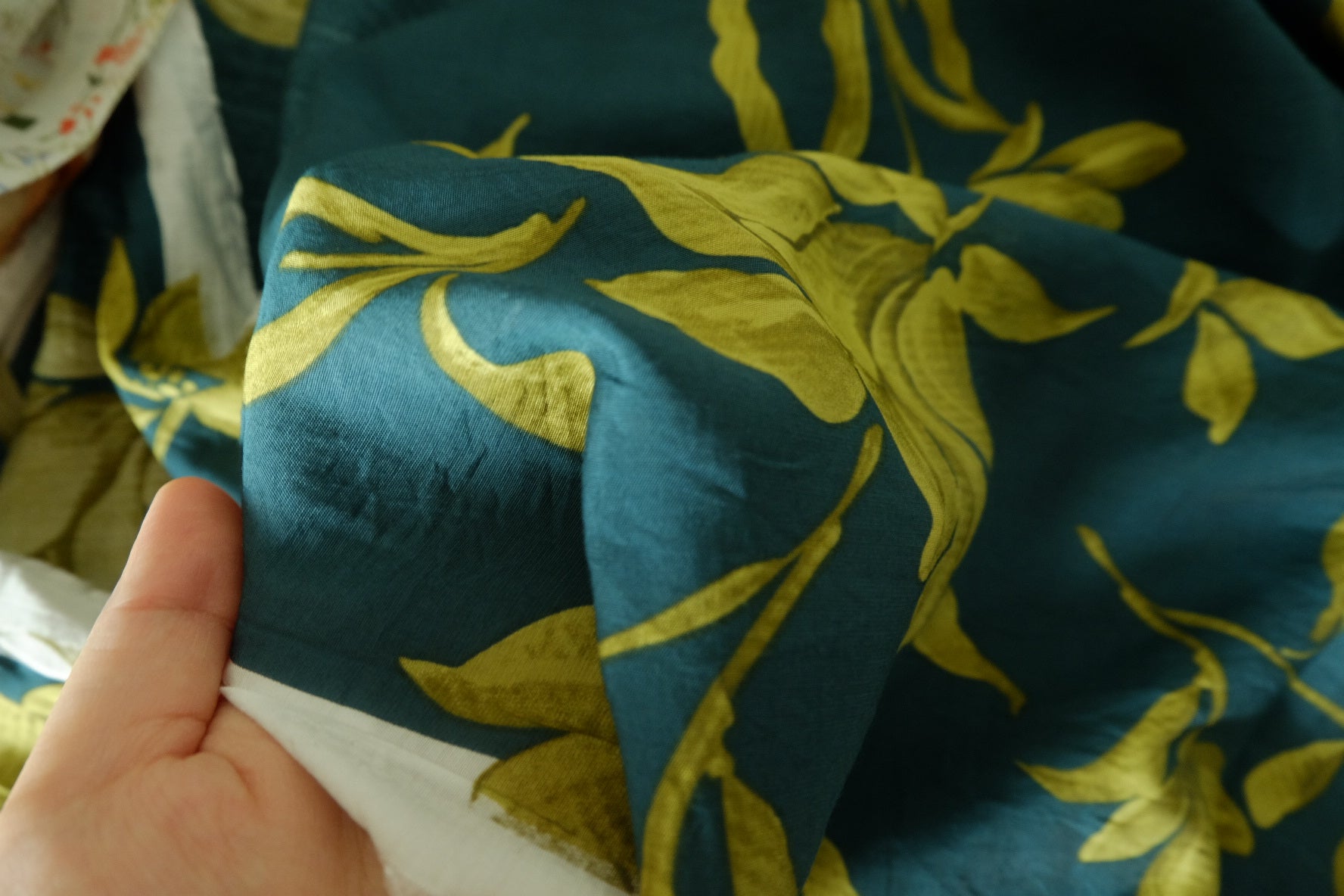 Teal & Mustard Floral Tencel Cotton Fabric – 3.28 yd