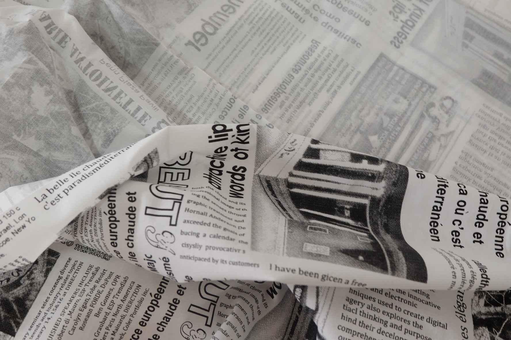 Newspaper Print Crisp Cotton Blend Fabric-3.3 yd