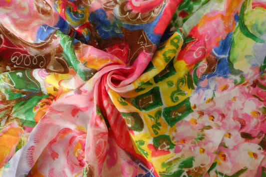Colorful Abstract Floral Rayon Georgette Fabric – 3.3 yd