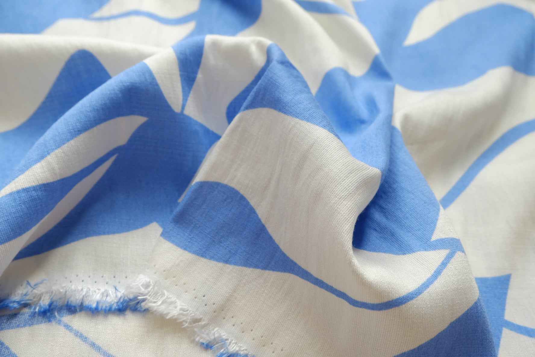 Sky Blue Leaf Tencel Linen Fabric, Lightweight Summer Dress Weight, 3.28 Yards