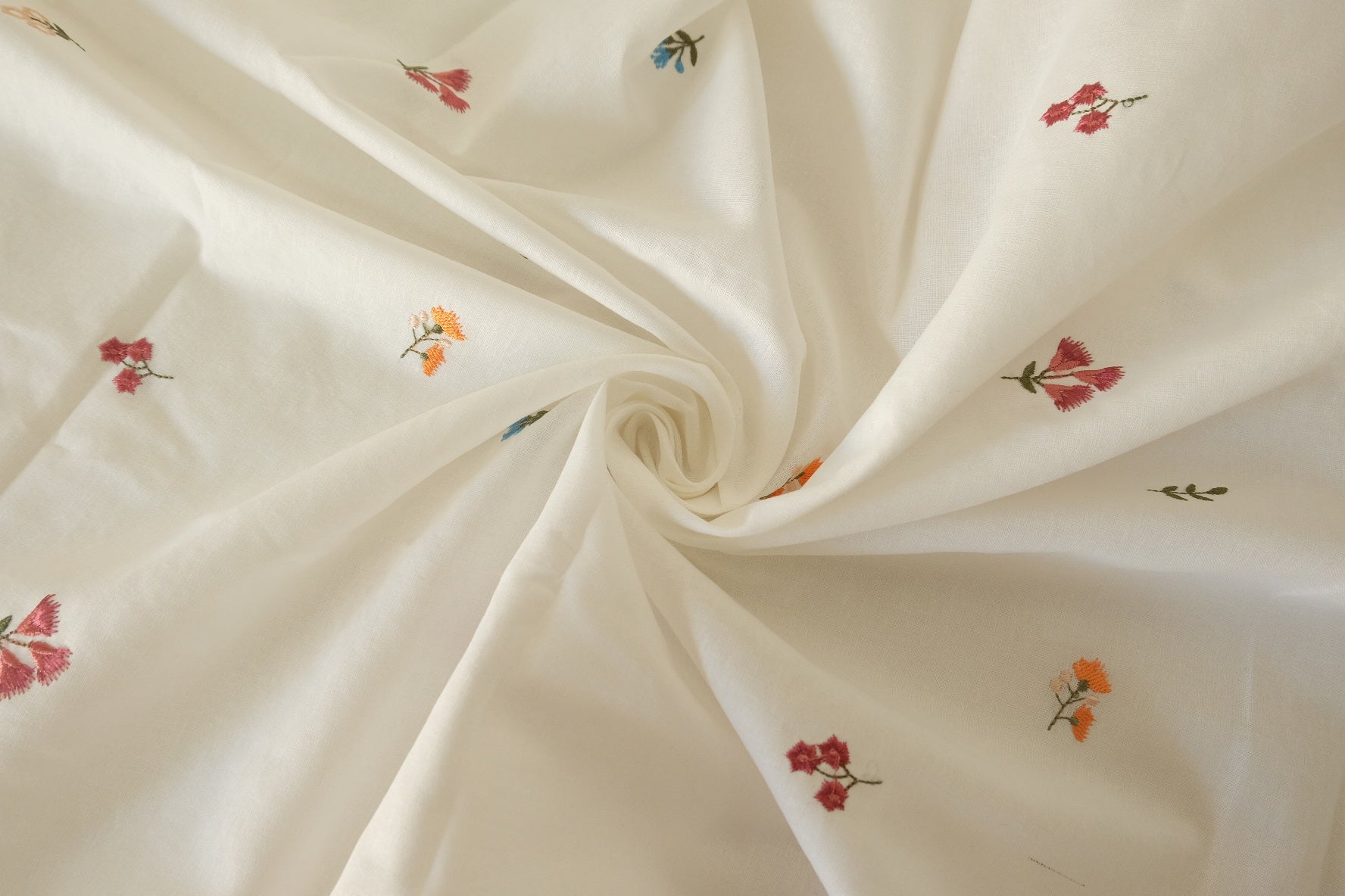 Embroidered Floral Linen Cotton Fabric – 2.2 yd