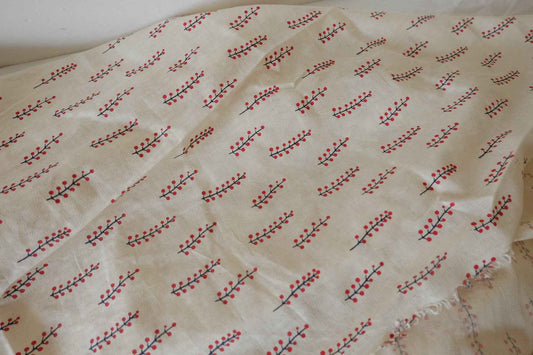 Red Berry Sprigs Lightweight Cotton Linen Fabric — Imperfect, 3.28 Yards