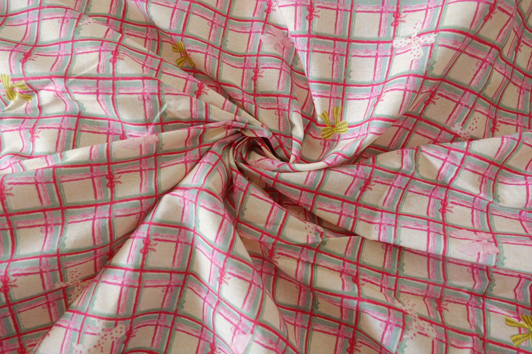 Pink Ribbon Plaid 60s Cotton Fabric – 2.73 yd
