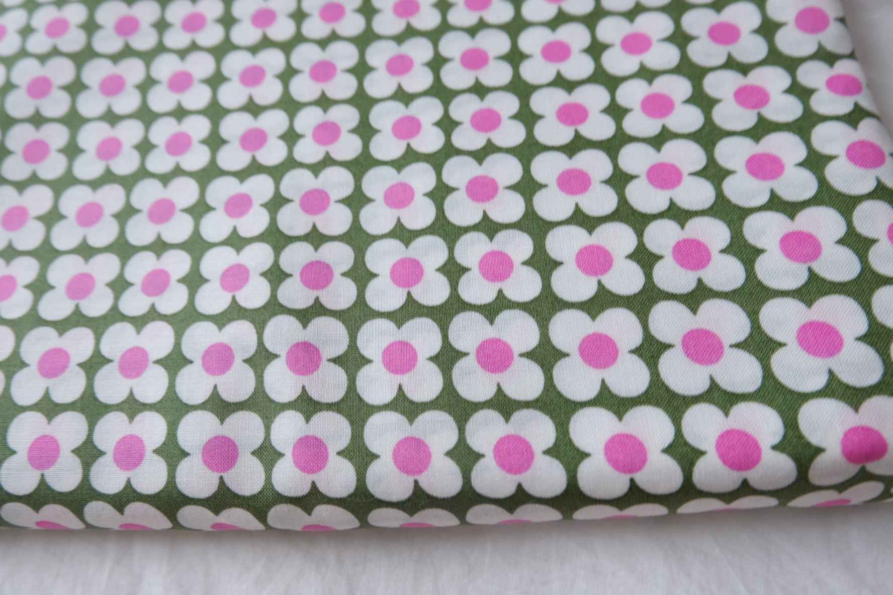 Olive Daisy Designer Deadstock Cotton Fabric - 1.64 Yards
