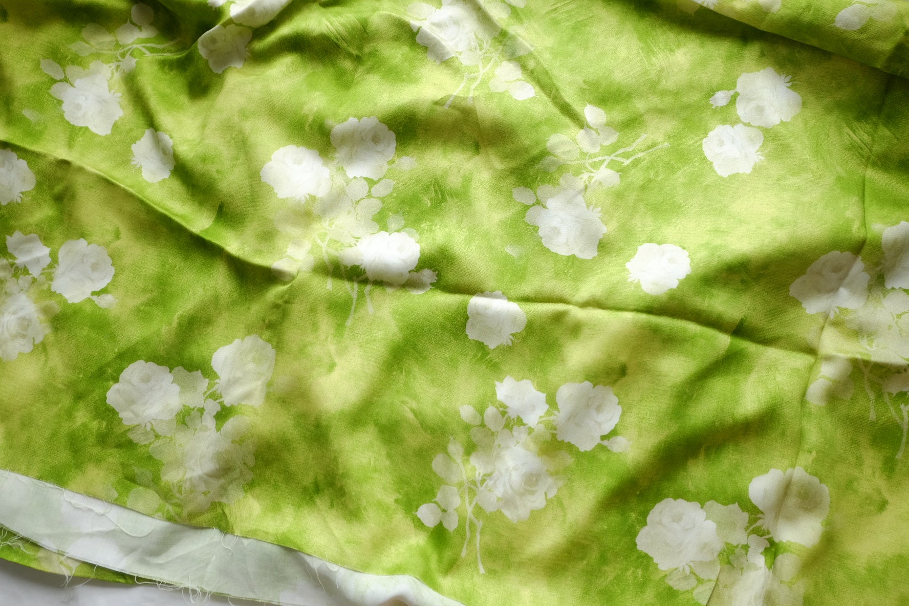Green Watercolor Floral Viscose Sateen – 2.2 yd