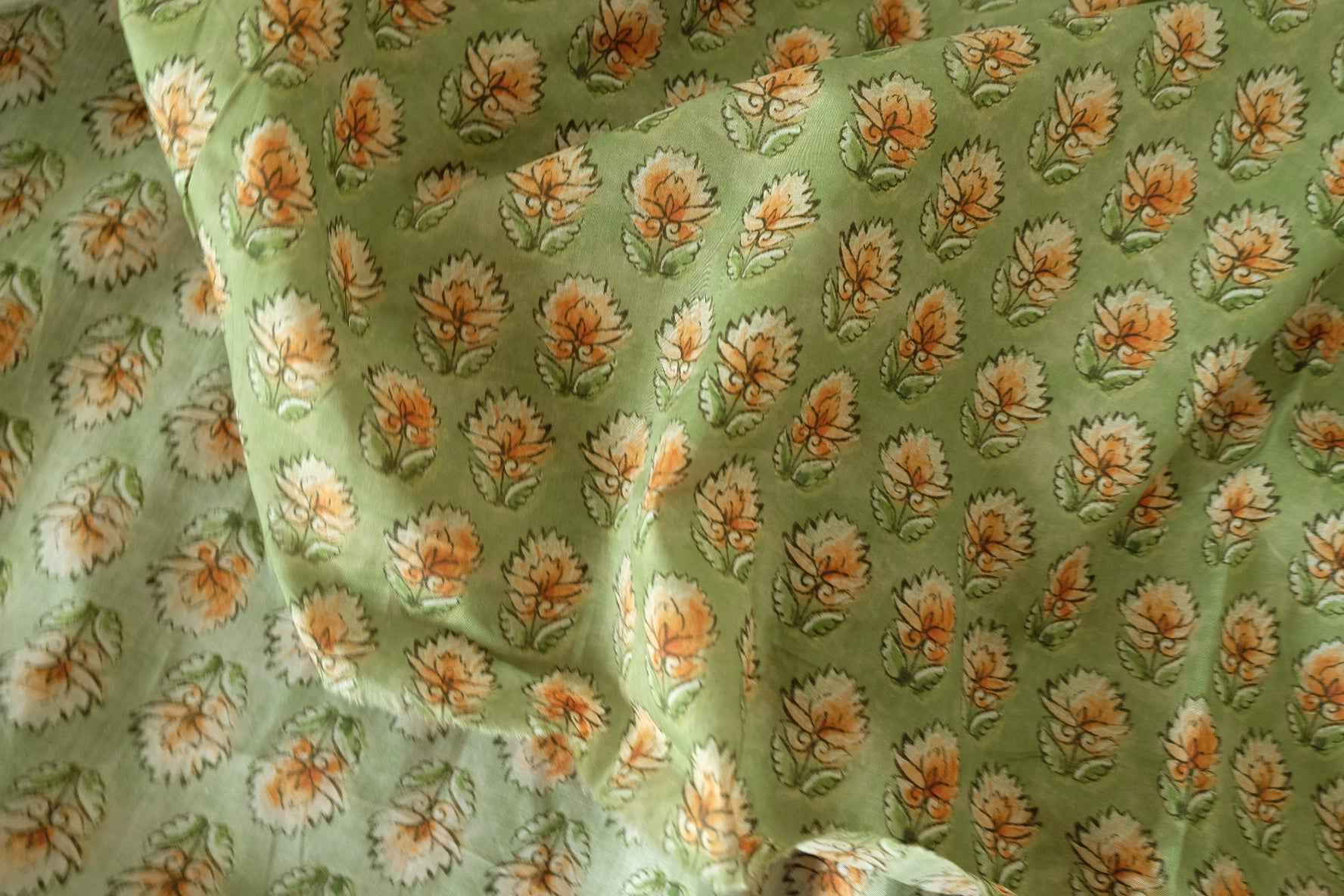 Green Floral Cotton Lawn Fabric – 2.2 yd