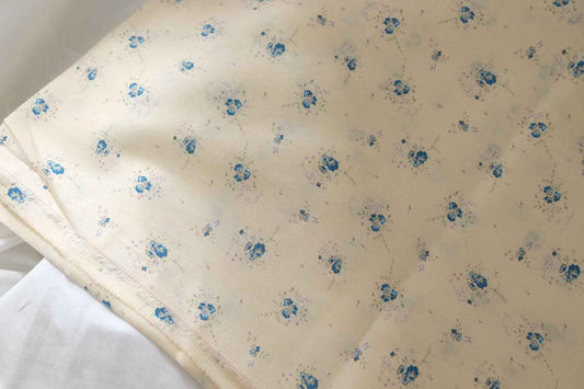 Cream Blue Floral Ramie Cotton Twill – 2.2 yd
