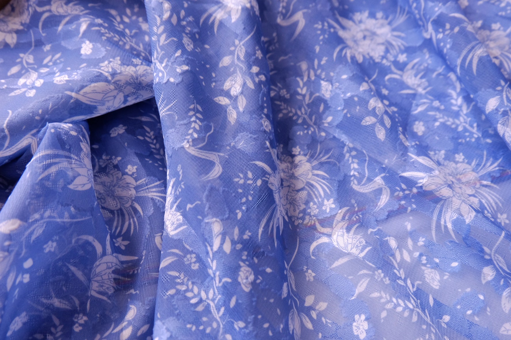 Blue Floral Sheer Chiffon Fabric - 3.28 yd