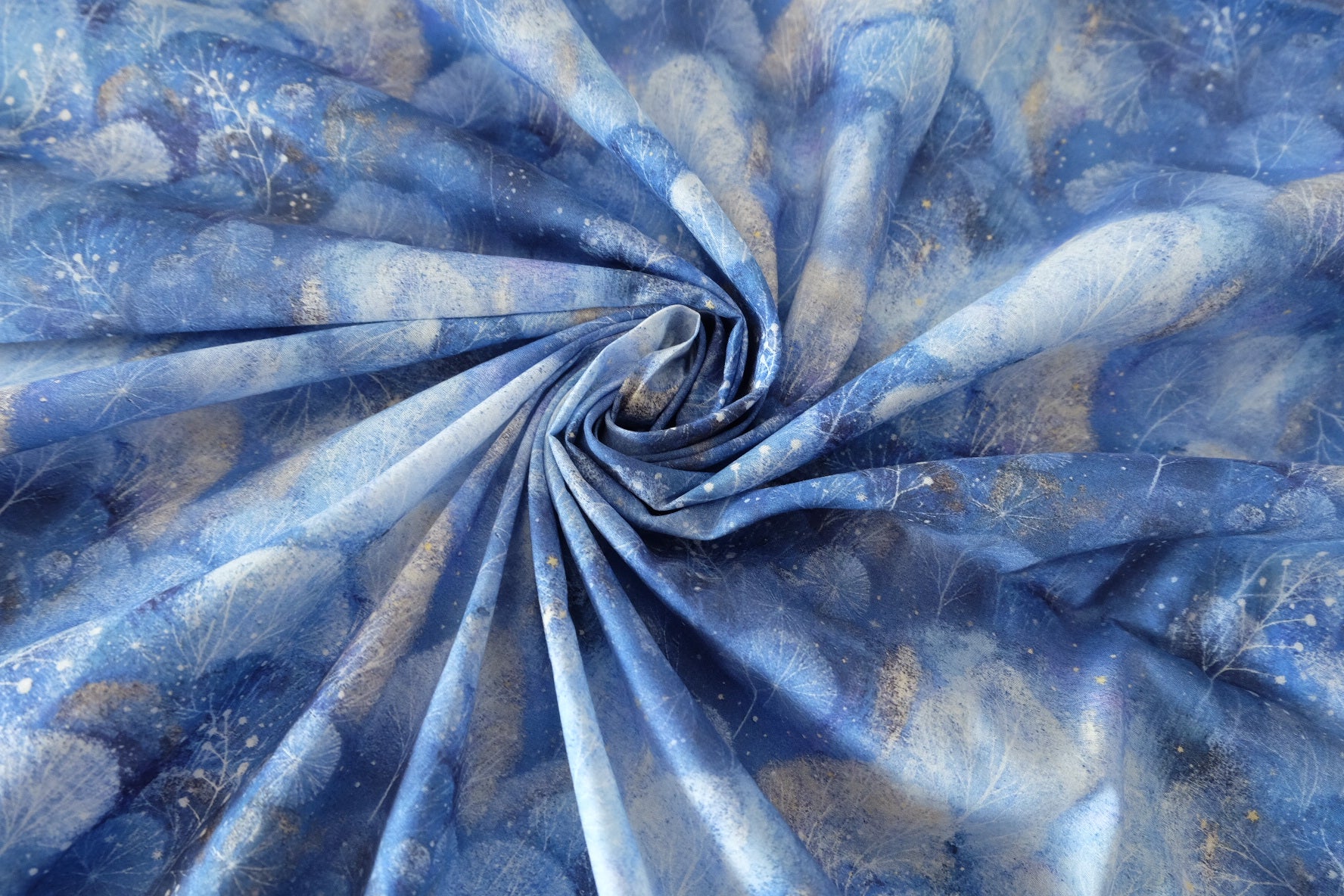 Dreamy Blue Forest Cotton Lawn Fabric – Watercolor Botanical Print – 2.2 yd