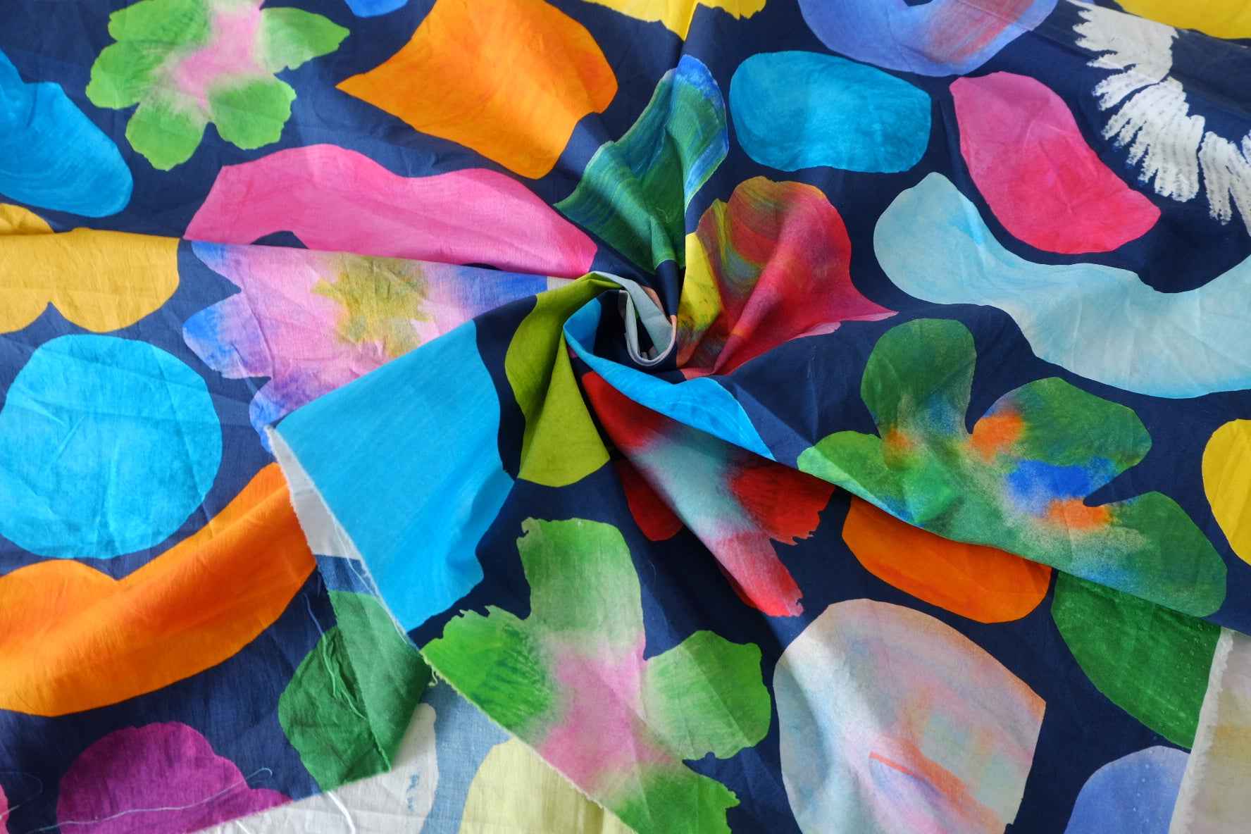 Abstract Watercolor Floral Cotton Poplin Fabric – 1.1 yd