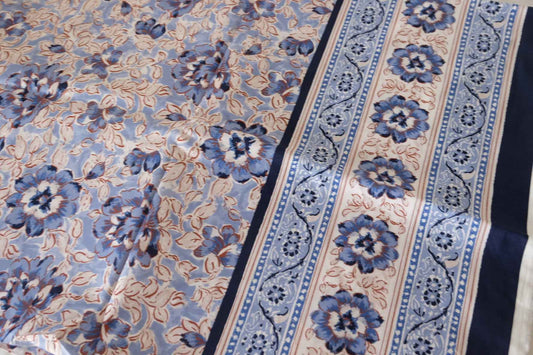 Blue Floral Border Print Cotton Poplin Fabric – 2.2 yd