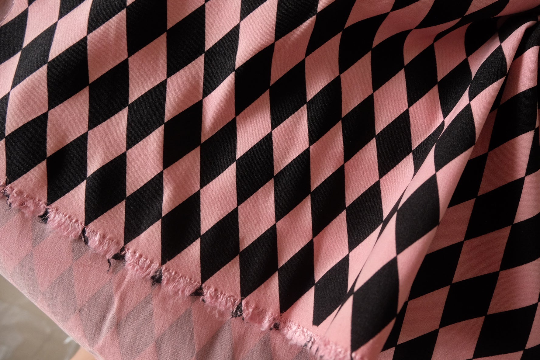 Pink & Black Harlequin Stretch Cotton Blend Fabric – 2.19 yd