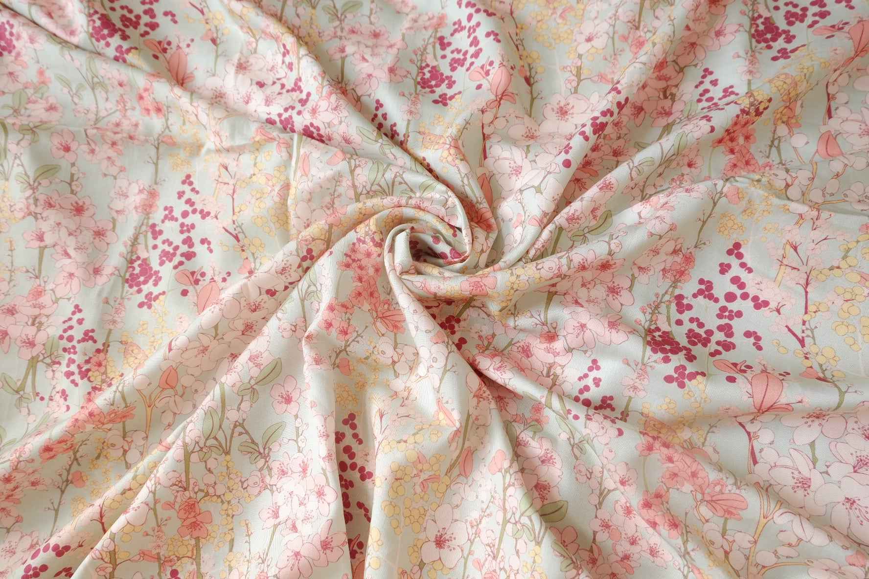 Mint Garden Floral Twill Tencel Fabric - 3.28 yd