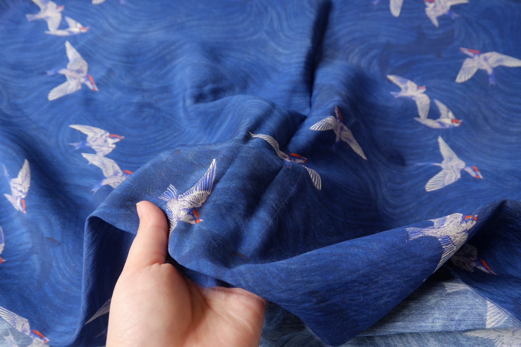 Blue Flying Bird Cotton-Nylon Shirting Fabric — 2.19 yd