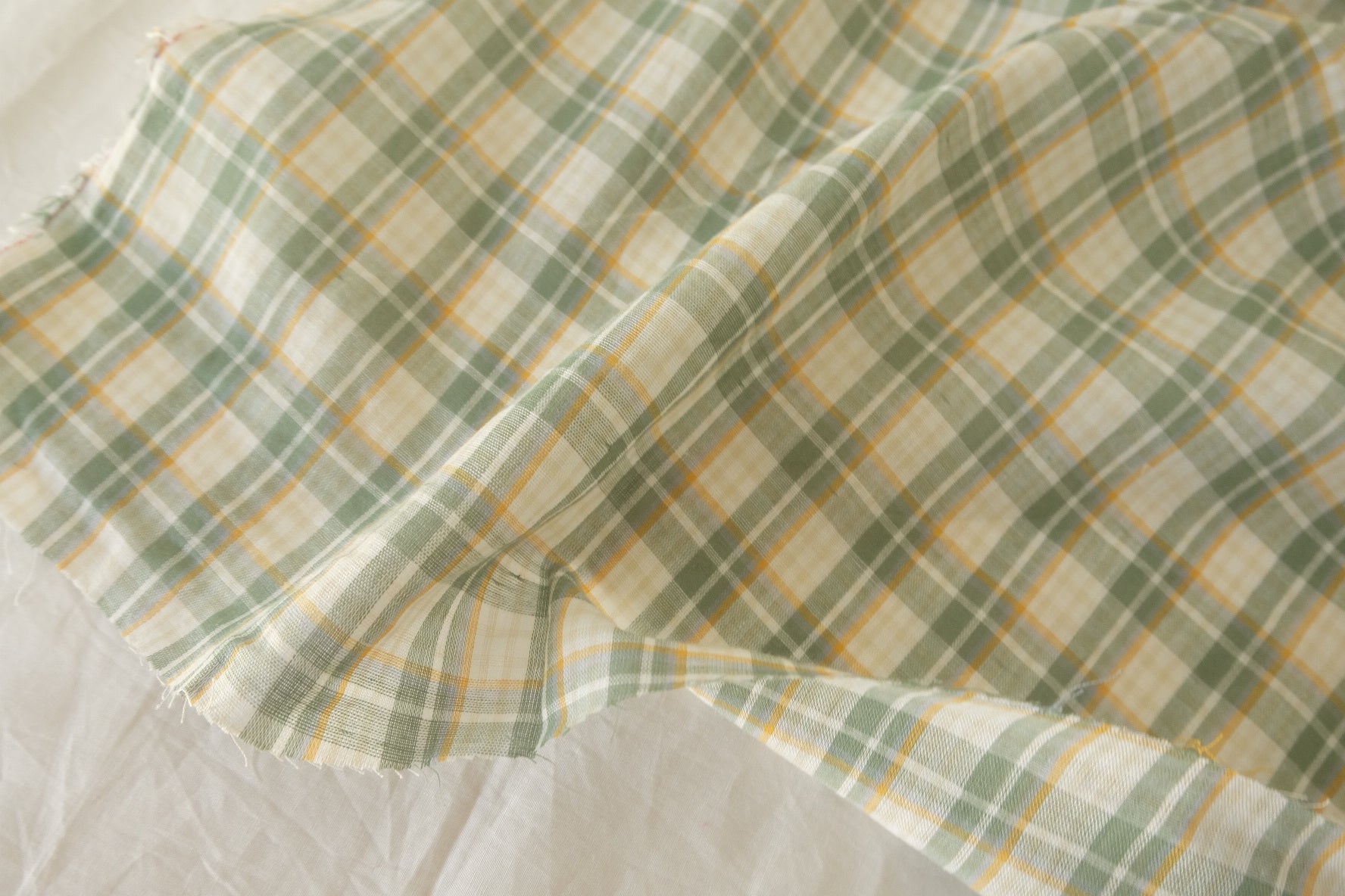 Sage Yellow Yarn-Dyed Plaid Cotton Fabric – 2.2 yd