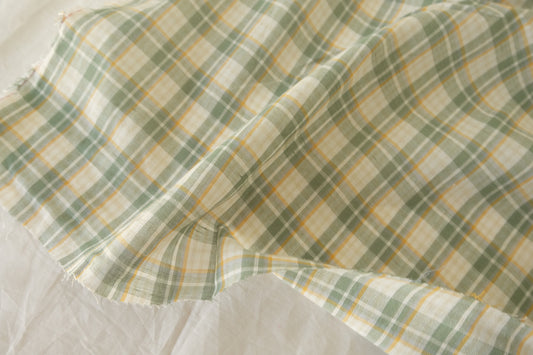 Sage Yellow Yarn-Dyed Plaid Cotton Fabric – 2.2 yd