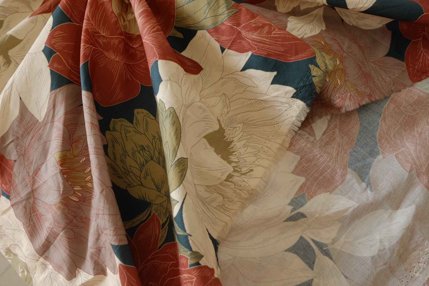 Large Floral Cotton Voile Fabric – 2.9 yd