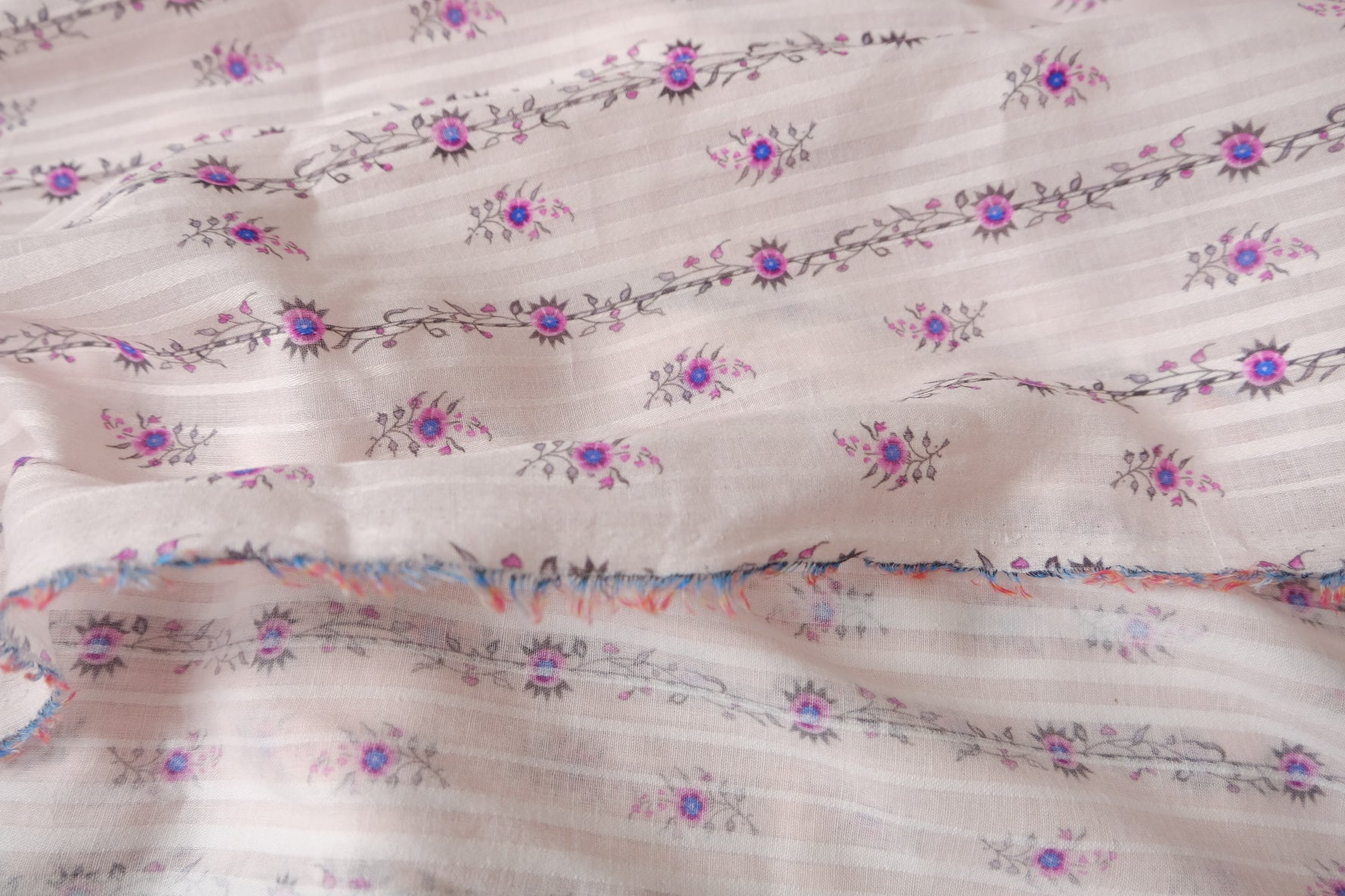 Blush Floral Vine Jacquard Stripe Cotton, 1.64 Yards
